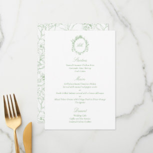 Sophisticated Botanical Green Chinoiserie Wedding Menu