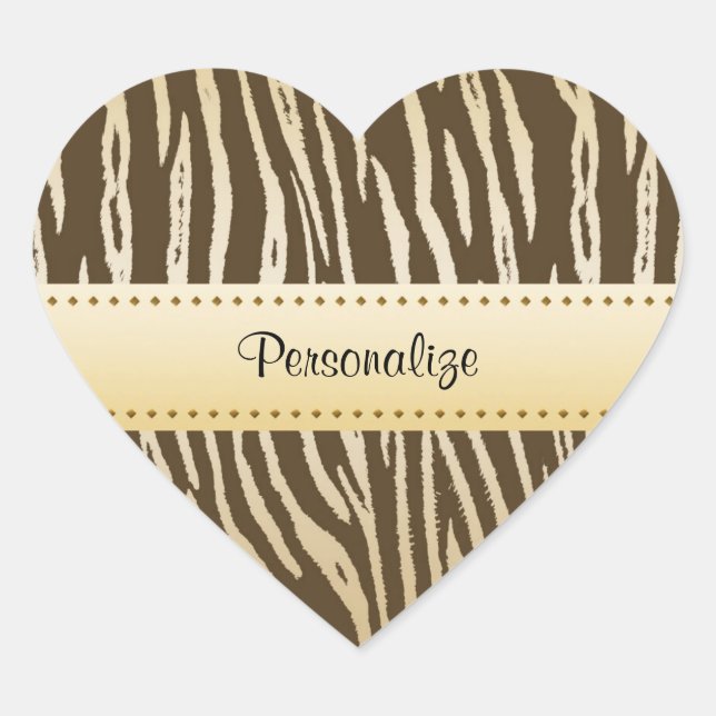 Sophisticated Brown and Gold Tiger Print With Name Heart Sticker (Front)