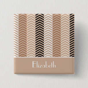 Sophisticated Brown Chevron Stripes With Name 2 Inch Square Button