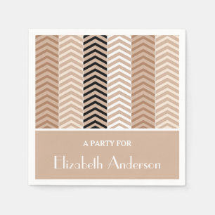Sophisticated Brown Chevron Stripes With Name Napkin