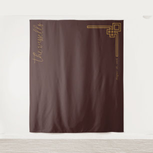 Sophisticated Brown Geometric Calligraphy Tapestry