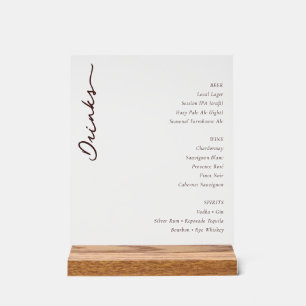 Sophisticated Brown Minimalist Beverage Menu Acrylic Sign