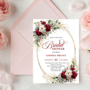Sophisticated Burgundy Blush Floral Gold Shower  Invitation