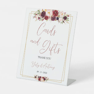 Sophisticated Burgundy Floral Card and Gifts Pedestal Sign