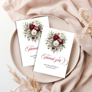 Sophisticated Burgundy Floral Greenery Thank You   Card