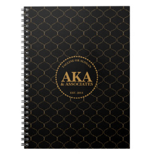 Sophisticated Business Monogram Black Gold Trellis Notebook