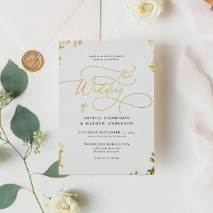 Sophisticated Calligraphy Ivory White Gold Wedding