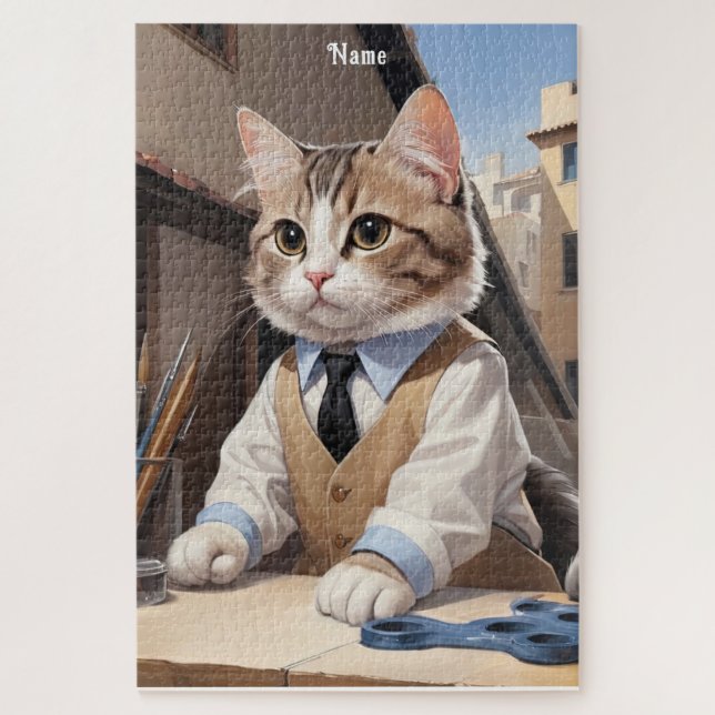 Sophisticated Cat Architect Cat Lover Jigsaw Puzzle (Vertical)