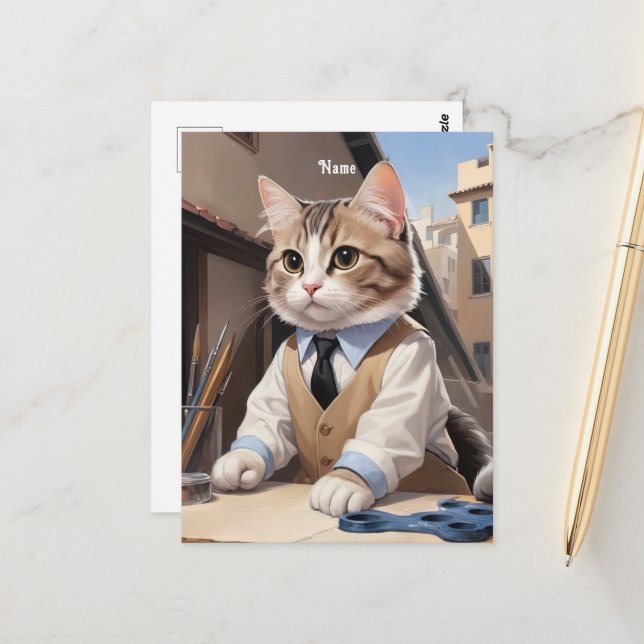 Sophisticated Cat Architect Cat Lover Postcard (Front/Back In Situ)