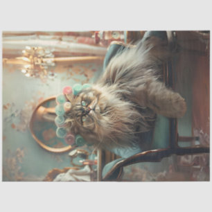 Sophisticated Cat Pink Sage Salon Decoupage  Tissu Tissue Paper