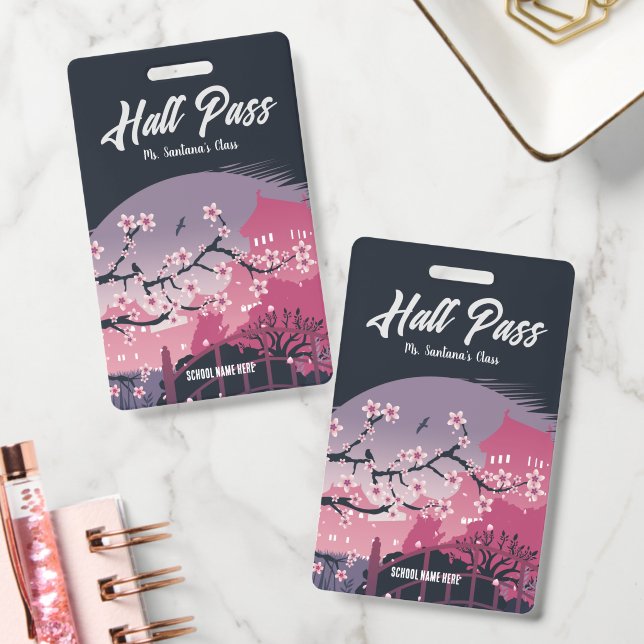 Sophisticated Cherry Blossom Hall Pass Badge (Office)