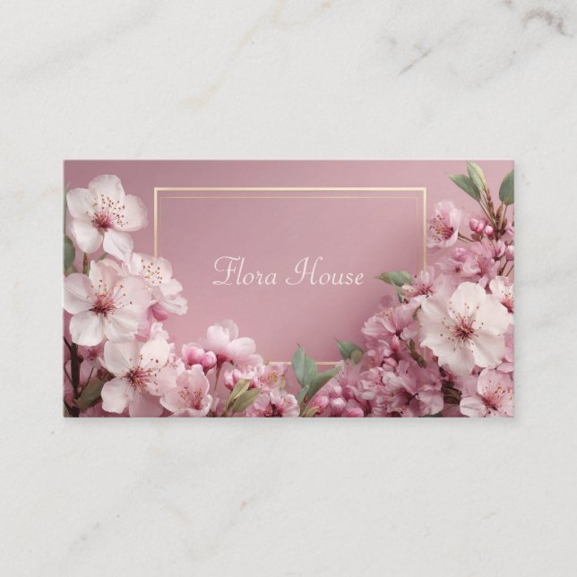 Sophisticated Cherry Blossom Pink & Sage Business Card (Front)