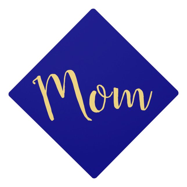 Sophisticated Chic Royal Blue Fancy "Mom" Text Graduation Cap Topper (Front)
