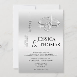 Sophisticated Class, Silver Wedding Rings Wedding Invitation