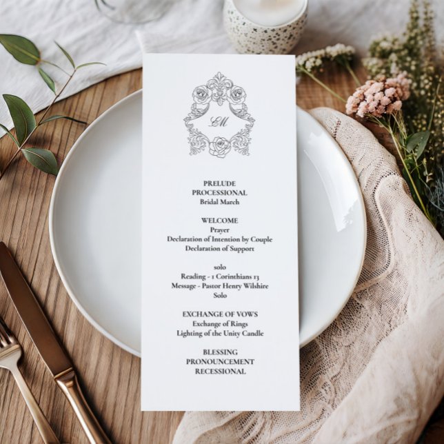 Sophisticated Classic Script Black & White Wedding Program (Creator Uploaded)