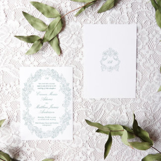 Sophisticated Classic Script Dusty Blue Wedding Invitation