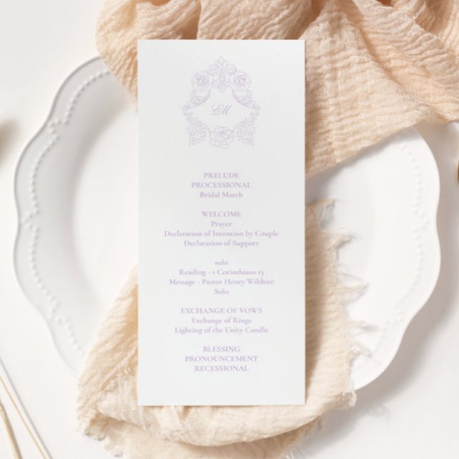 Sophisticated Classic Script Lavender Wedding Program (Creator Uploaded)