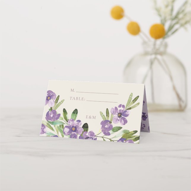 Sophisticated Classic Violet Floral Wedding Place Card (Front)