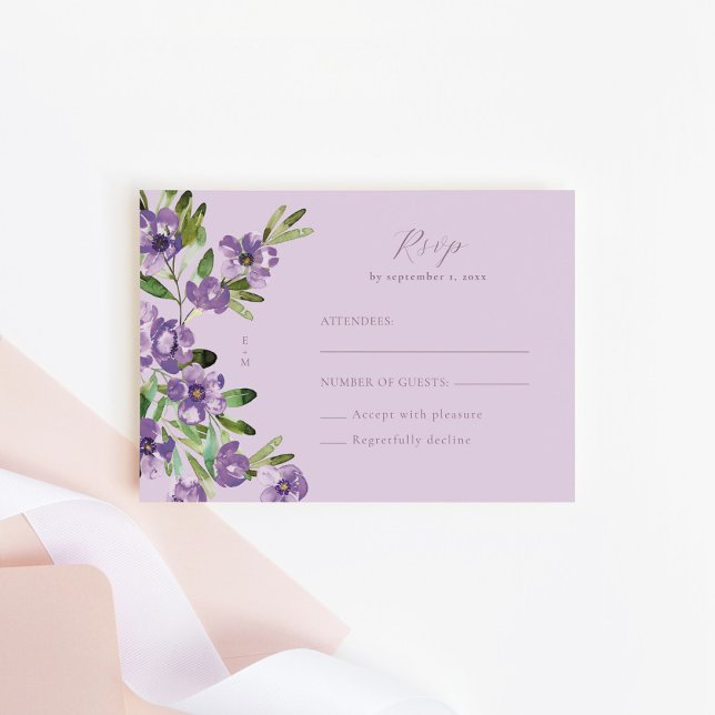Sophisticated Classic Violet Floral Wedding RSVP Card (Creator Uploaded)