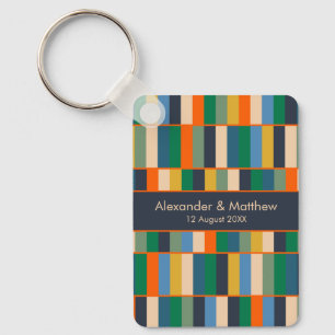Sophisticated Colourful Retro Geo Personalized Keychain