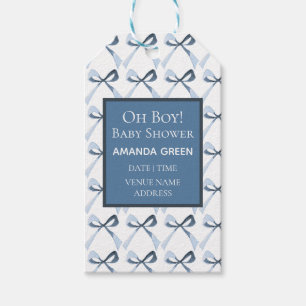 Sophisticated Coquette, Blue Bows Baby Shower Gift Tags