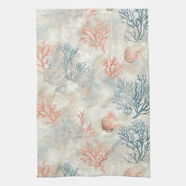 Sophisticated Coral Branches - Soft Seashell Kitchen Towel (Vertical)