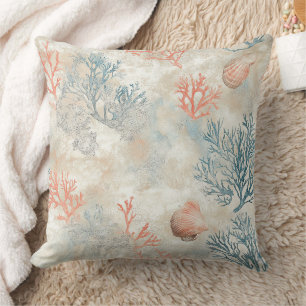 Sophisticated Coral Branches - Soft Seashell Throw Pillow