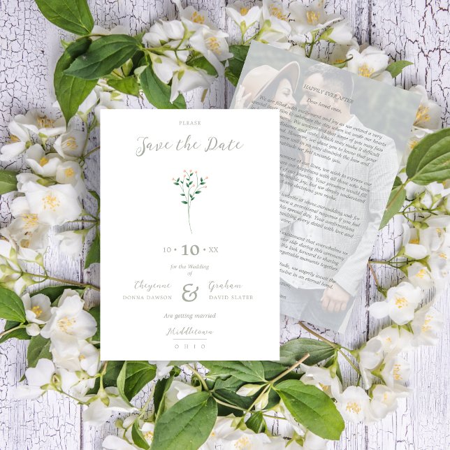 Sophisticated Coral Elegant Branches Photo Save The Date (Sophisticated Coral Elegant Branches Photo Save the Date Card with Envelope.)