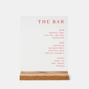Sophisticated Coral Minimalist Bar Menu Acrylic Sign