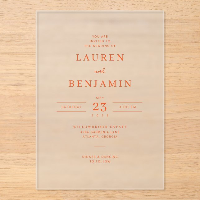 Sophisticated Coral Minimalist Wedding Invitation (Front)
