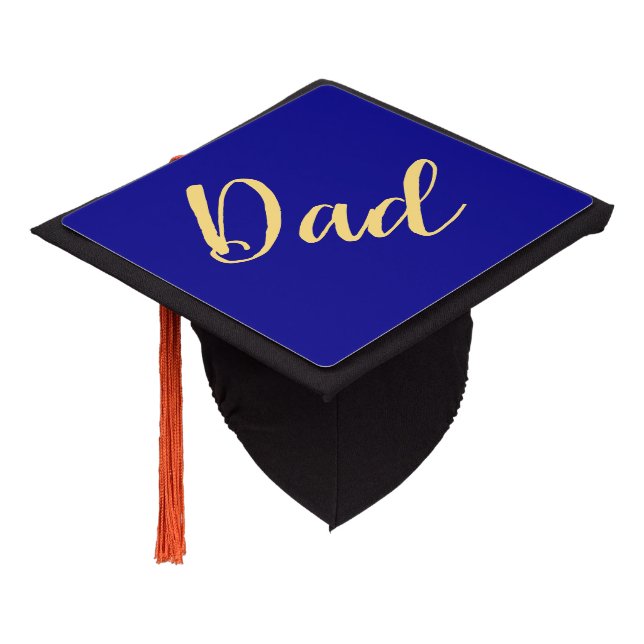 Sophisticated DAD Script Navy Blue Background Graduation Cap Topper (Angled)