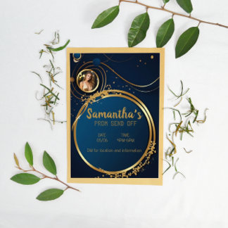 Sophisticated Dark Blue and Gold Customizable Prom Flyer