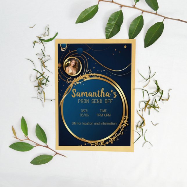 Sophisticated Dark Blue and Gold Customizable Prom Flyer (Creator Uploaded)