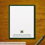 Sophisticated Dark Green Gold Monogram Letterhead<br><div class="desc">Elevate your professional correspondence with our Sophisticated Dark Green Gold Monogram Letterhead. The deep green hue,  combined with a brushed gold monogram,  adds a touch of luxury to your business communications.</div>