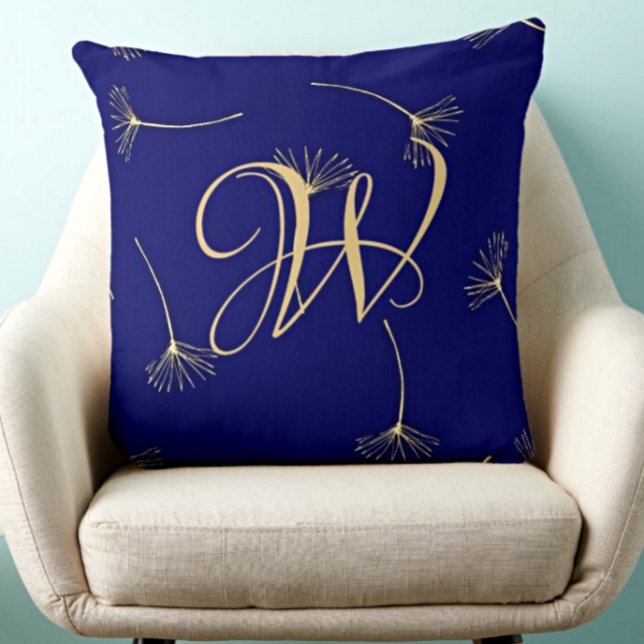 Sophisticated Deep Blue & Gold Monogram Throw Pillow (Creator Uploaded)