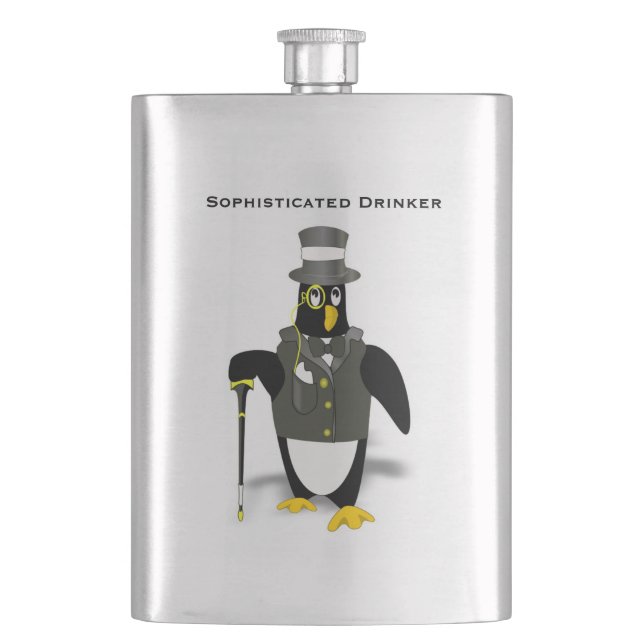 Sophisticated Drinker Formal Attire Penguin Mens Hip Flask (Front)