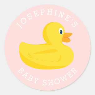 Sophisticated Duck Baby Shower Pink Custom Colour Classic Round Sticker