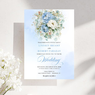 Sophisticated Dusty Blue Floral Digital Wedding Invitation