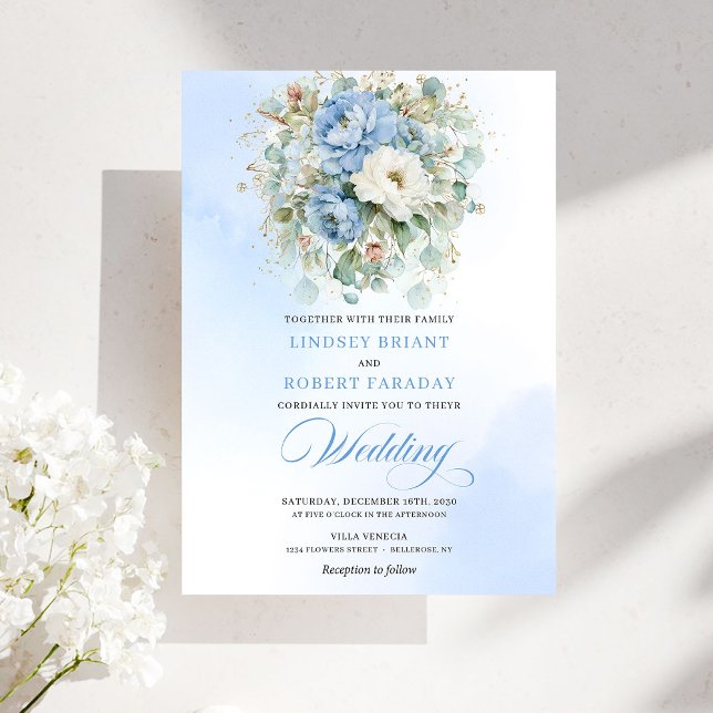 Sophisticated Dusty Blue Floral Digital Wedding Invitation (Sophisticated Dusty Blue Floral Digital Wedding Invitation)