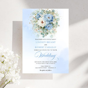 Sophisticated Dusty Blue Peony Floral Wedding Invitation