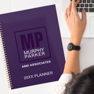 Sophisticated Eggplant Purple Square Monogram Logo Planner