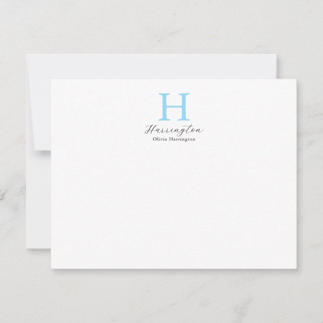 Sophisticated Elegant Baby Blue Monogram Card (Front)