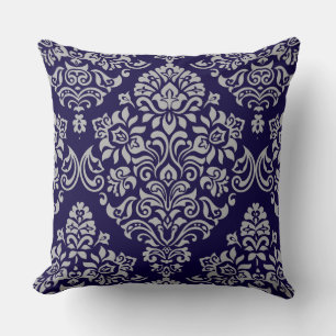 Sophisticated Elegant Damask Pattern on Royal Blue Throw Pillow