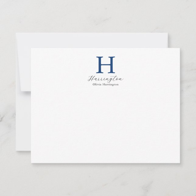 Sophisticated Elegant Navy Blue Monogram Card (Front)