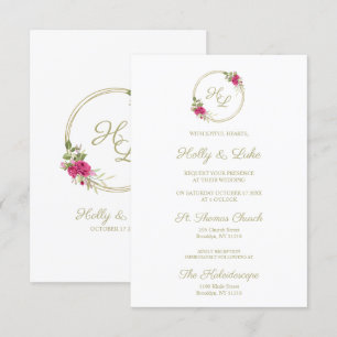 Sophisticated Elegant Pink Floral Wedding Wreath Invitation