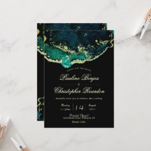 Sophisticated Emerald Black Gold Wedding Invitation