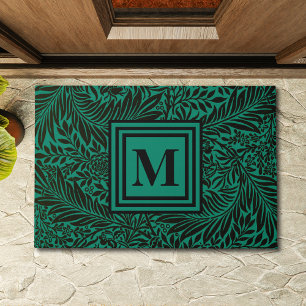 Sophisticated Emerald Green and Black Monogrammed Doormat