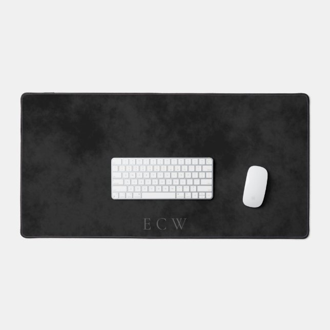 Sophisticated Faux Stamp Triple Monongram on Black Desk Mat (Keyboard & Mouse)