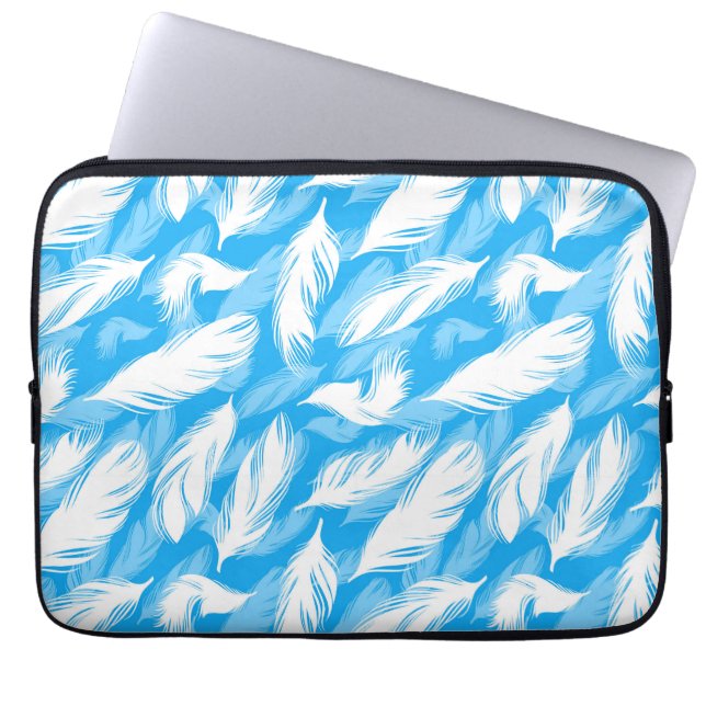 Sophisticated Feather Design On A Bright Blue  Laptop Sleeve (Front)