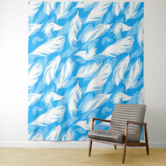 Sophisticated Feather Design On A Bright Blue  Tapestry